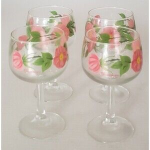 Set of 4 Vintage Franciscan Desert Rose 12 oz. Wine Glasses 6.5" tall